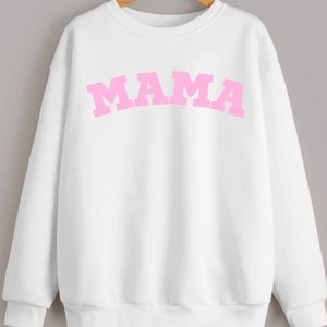 Mama Varsity Style White & Pink Unisex Graphic Crewneck Sweatshirt
